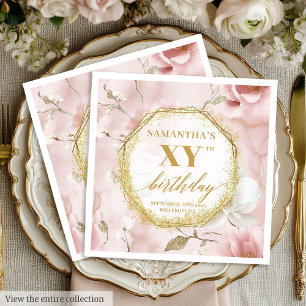 Benutzerdefinierte Goldschrift Blush 80 Geburtstag Serviette