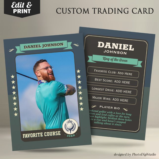 Benutzerdefinierte Golf-Handelskarte, Personalisie Telefonnummerkarte (Custom Golfer Trading Card, Golf Trading Card Custom Gifts for Golfers, Retro Golf Card)