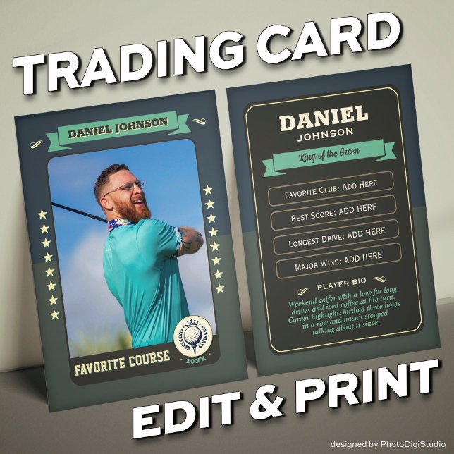 Benutzerdefinierte Golf-Handelskarte, Personalisie Telefonnummerkarte (Custom Golfer Trading Card, Golf Trading Card Custom Gifts for Golfers, Retro Golf Card)