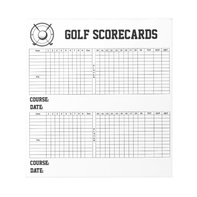 Benutzerdefinierte Golf-Scorekarten Notizblock (Vorderseite)