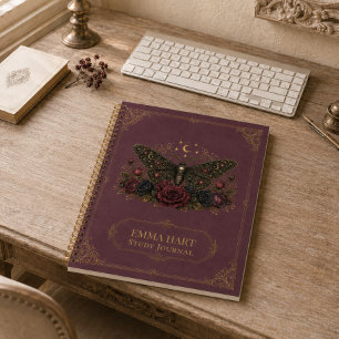 Benutzerdefinierte gotische Motte Burgunderrosen D Notizbuch