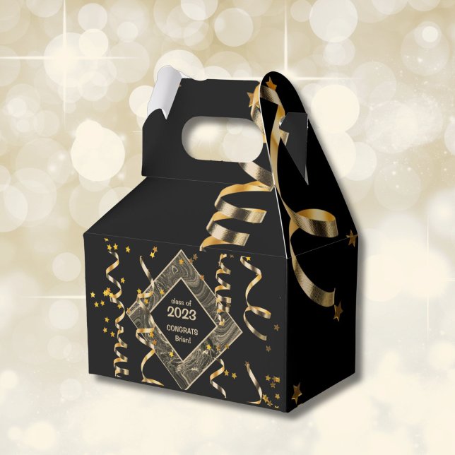 Benutzerdefinierte Graduierungspartei - Vorzugspox Geschenkschachtel (Graduation black and gold party favor box)