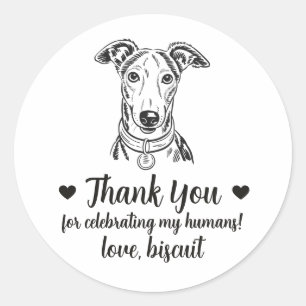 Benutzerdefinierte Greyhound-Hunde-Hochzeitsgesche Runder Aufkleber