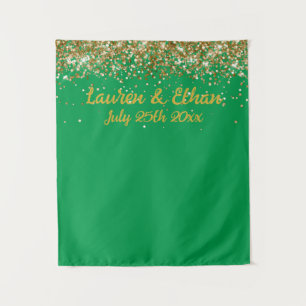Benutzerdefinierte grüne und goldene Glitter-Hochz Wandteppich