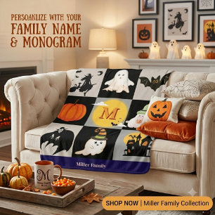 Benutzerdefinierte Halloween-Decke mit Namensmonog Sherpadecke