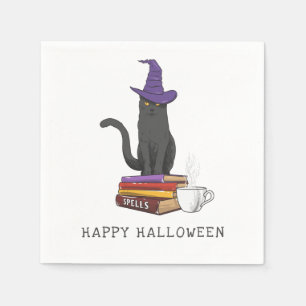 Benutzerdefinierte Halloween-Grusel-Schwarze Katze Serviette