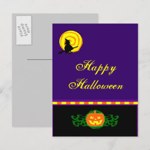 Benutzerdefinierte Halloween-Kürbis-Hexen-Postkart Postkarte