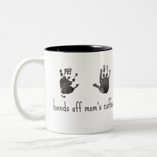 Benutzerdefinierte Handprints Funny Mama Zweifarbige Tasse (Links)