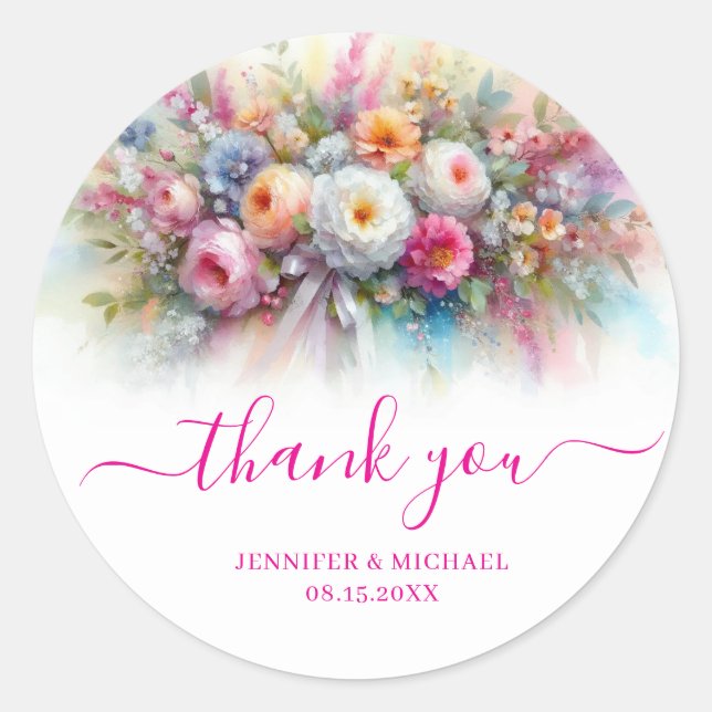 Benutzerdefinierte Handschrift Danke Wasserfarbe F Runder Aufkleber (Vorderseite)