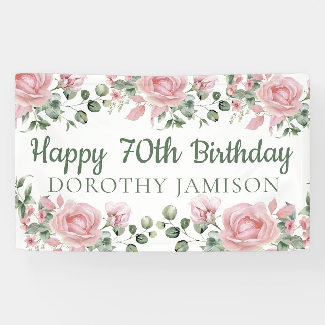 Benutzerdefinierte Happy 70. Geburtstag Blumen Banner (Horizontal)