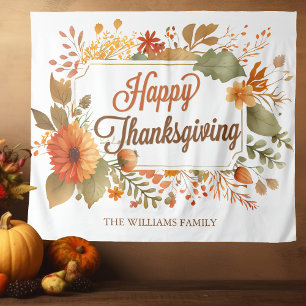 Benutzerdefinierte Happy Thanksgiving Floral Party Wandteppich
