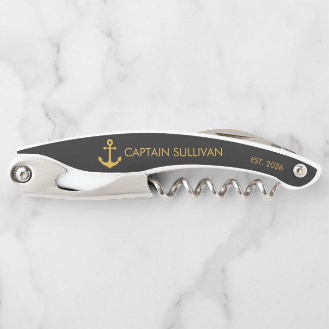 Benutzerdefinierte Hausbar-Monogramm Schwarz Gold  Kellnermesser (Vorderseite)