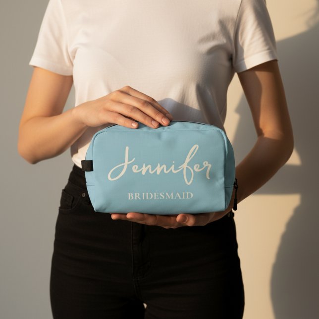 Benutzerdefinierte hellblaue Brautjungfer Dankesch Waschbeutel (Custom Toiletry Bag for Bridesmaids – Bridal Party Proposal or Thank You Gift | Wedding Travel Bag)
