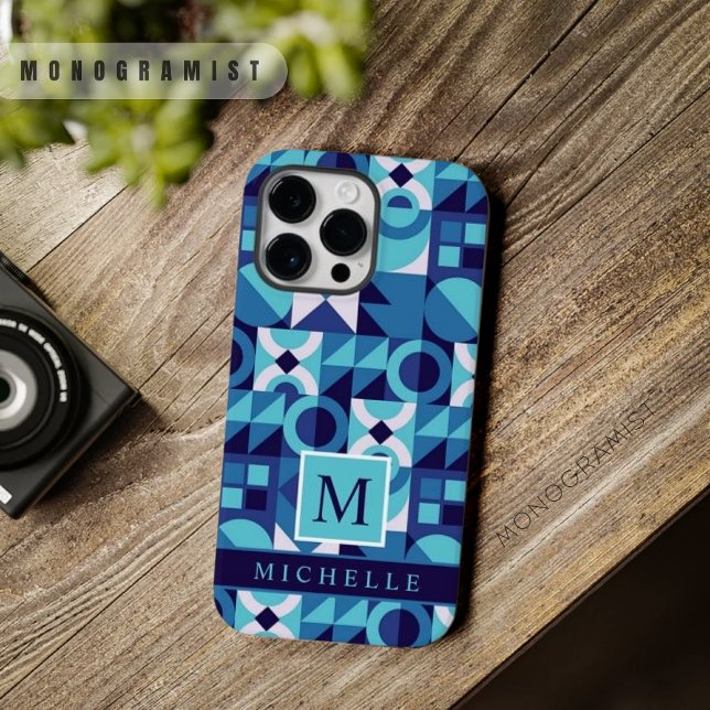 Benutzerdefinierte helle, dunkelblaue, weiße geome iPhone hülle (Custom Bright Light Dark Blue White Geometric Case-Mate iPhone Case)