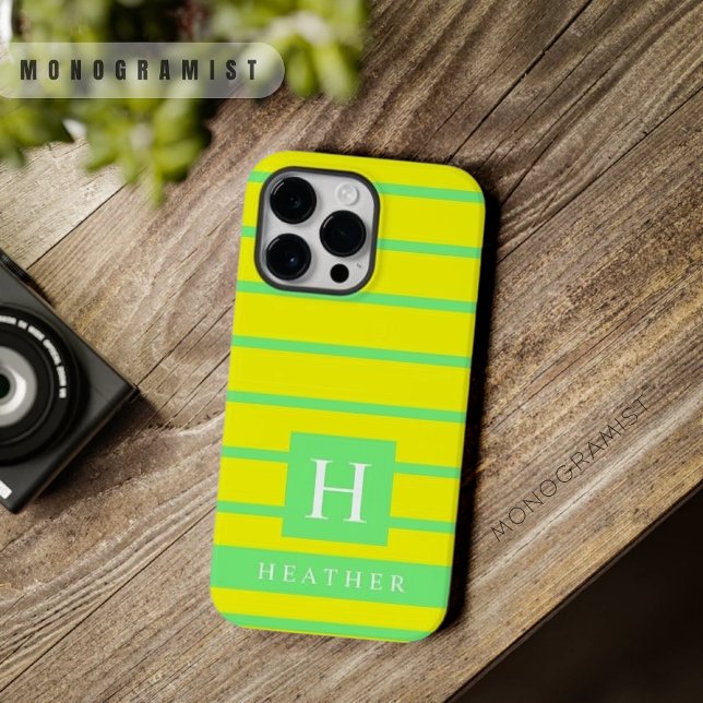 Benutzerdefinierte, helle Neongelb-grüne Farbstrei Case-Mate iPhone Hülle (Custom Bright Neon Yellow Green Color Stripes Case-Mate iPhone Case)