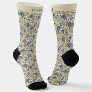 Benutzerdefinierte hellgelbe Blumen blaue grüne Bl Socken