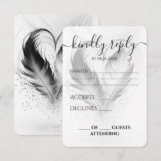 Benutzerdefinierte Herzfedern Hochzeit RSVP Karte