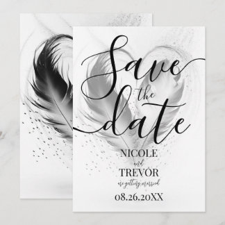 Benutzerdefinierte Herzfedern Hochzeit Save The Date