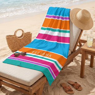 Benutzerdefinierte Himmelblau Hot Pink Orange Weiß Strandtuch