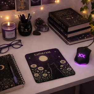 Benutzerdefinierte himmlische Katze Blumen Purpur Mousepad