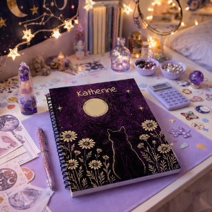 Benutzerdefinierte himmlische Katze Mond Lila Notizbuch