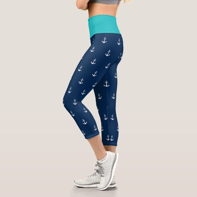 Benutzerdefinierte Hintergrundfarben Nautischer We Capri Leggings (Links)
