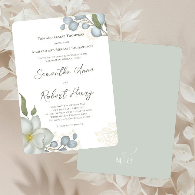 Benutzerdefinierte Hochzeit im Herbst im Herbst Einladung (Elegant watercolor magnolia floral wedding invitations.)