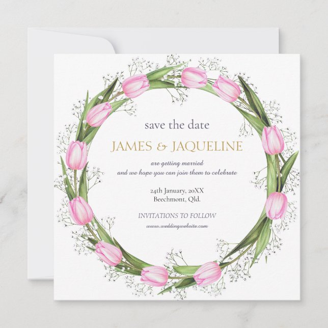 Benutzerdefinierte Hochzeit Save the Date Pink Tul (Vorderseite)