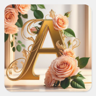 🌸 Benutzerdefinierte Hochzeitsblumen-Monogramm-Bu Quadratischer Aufkleber