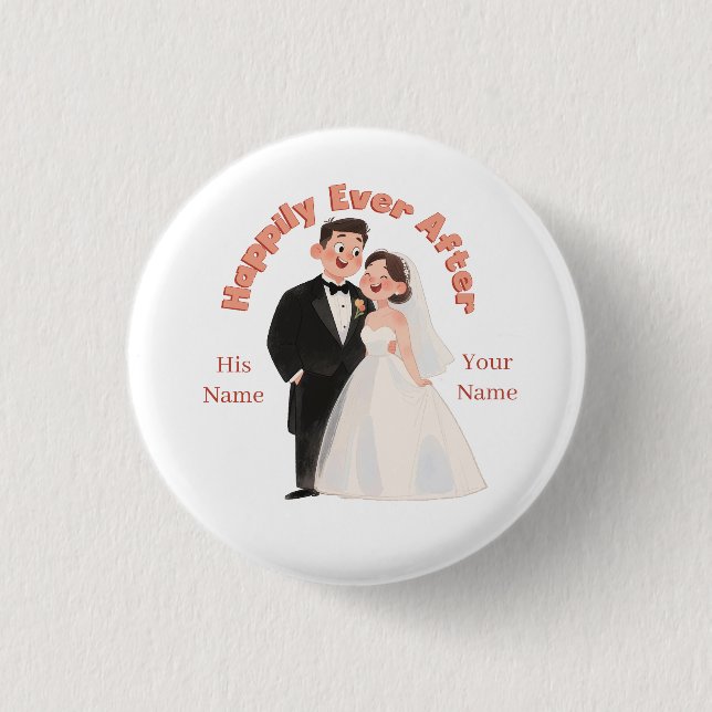 Benutzerdefinierte Hochzeitspaar-Illustration Glüc Button (Vorderseite)