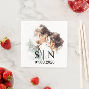 Benutzerdefinierte Hochzeitsserviette – Foto, Init Serviette