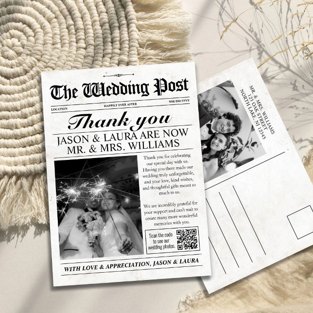Benutzerdefinierte Hochzeitszeitung Dankeskarte (Custom Wedding Newspaper Thank You Card)