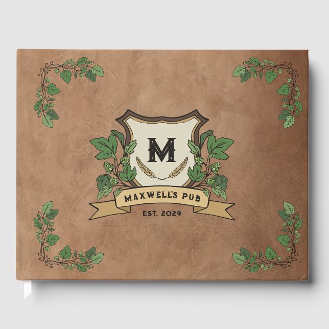 Benutzerdefinierte Hopfengersten-Monogramm verwitt Gästebuch (Vorderseite)