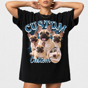 Benutzerdefinierte Hunde-Bootleg-Fotocollage, Vint T-Shirt