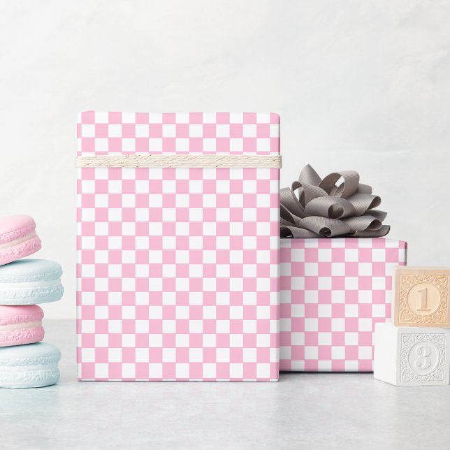 Benutzerdefinierte Imitate - Goldrein, Rosa und We Geschenkpapier (Custom Faux Gold Text Pink and White Checkered Wrapping Paper)
