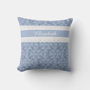 Benutzerdefinierte Indigo-Blau-Blumen-Faux-Spitze Kissen