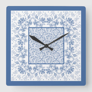 Benutzerdefinierte Indigo-Blumen-Rand-Uhr im Quadr Quadratische Wanduhr