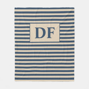 Benutzerdefinierte Initial Blau/Vanilla Stripes Fleecedecke