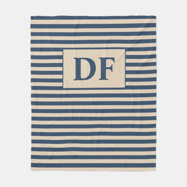 Benutzerdefinierte Initial Blau/Vanilla Stripes Fleecedecke (Vorderseite)