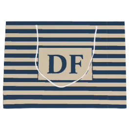 Benutzerdefinierte Initial Blau/Vanilla Stripes Große Geschenktüte
