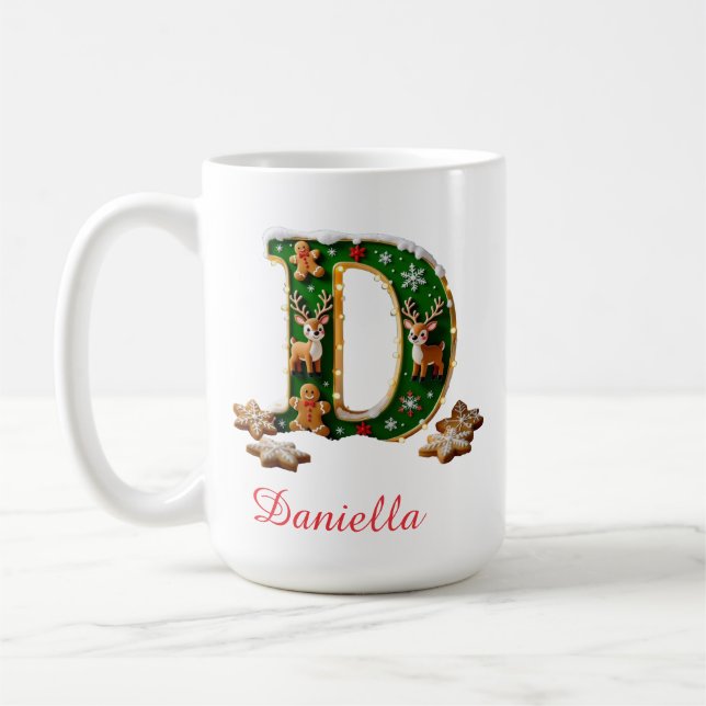 Benutzerdefinierte Initiale D Frohe Weihnachten  Kaffeetasse (Links)