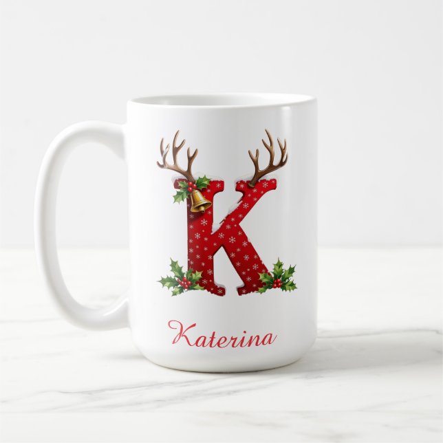 Benutzerdefinierte Initiale K Frohe Weihnachten  Kaffeetasse (Links)
