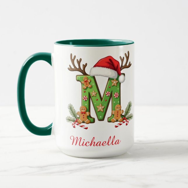 Benutzerdefinierte Initiale M Weihnachtsmann frohe Tasse (Links)