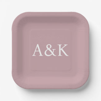 Benutzerdefinierte Initialen auf Dusty Rose Mauve Pappteller