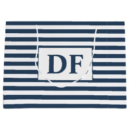 Benutzerdefinierte Initialen Blau/Weiße Streifen Große Geschenktüte