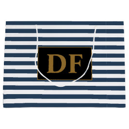 Benutzerdefinierte Initialen Blau/Weiße Streifen Große Geschenktüte
