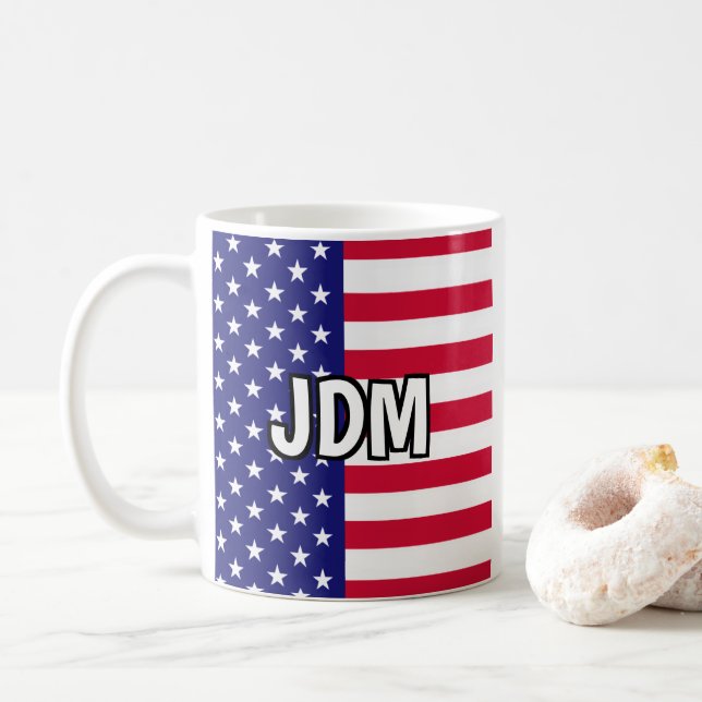 Benutzerdefinierte Initialen für amerikanische Fla Kaffeetasse (Mit Donut)