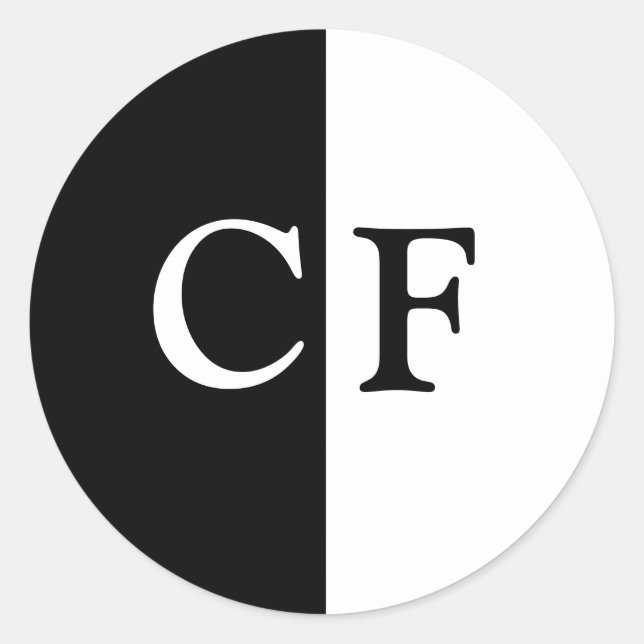 benutzerdefinierte Initialen in Schwarzweiß Runder Aufkleber (Vorderseite)