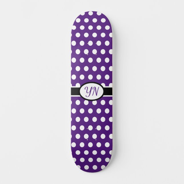 Benutzerdefinierte Initialen Polka Dot Skateboard (Vorderseite)