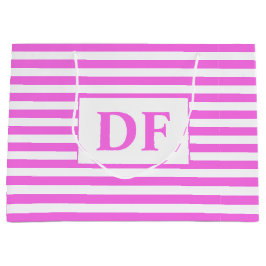 Benutzerdefinierte Initialen Rosa/Weiße Streifen Große Geschenktüte